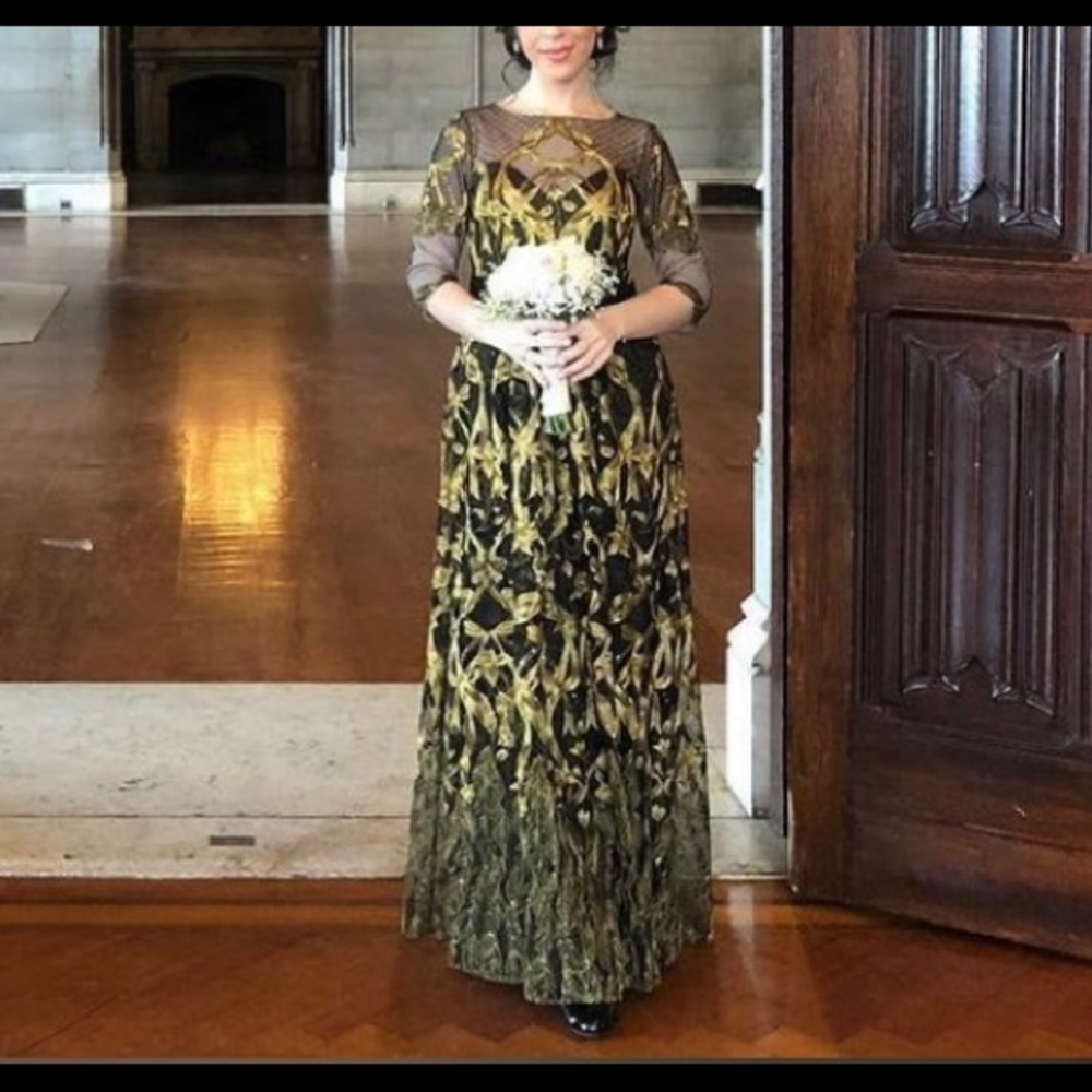 Marchesa Notte Gold and Black Gown (Dress)